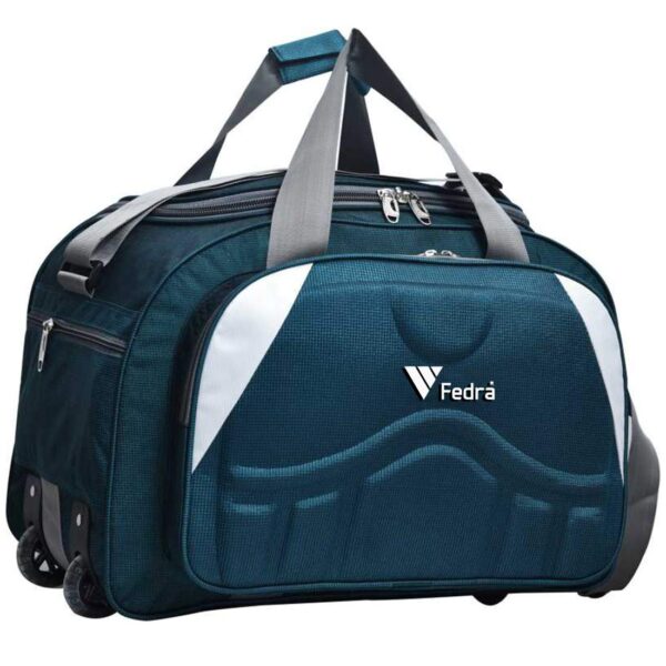 Epoch Nylon 55 litres Waterproof Duffle Bag Strolley Duffle Bag- 2 Wheels - Luggage Bag - (Green White) - Image 2