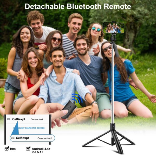 Celfiexpt 71 inch Selfie Stick Tripod 360 Degree Rotation Anti Shake Handle Long Tripod Stand with Bluetooth Remote for Mobile Phone Multi-Function Selfie Stick for iPhone Android Phone Camera Gopro - Image 8
