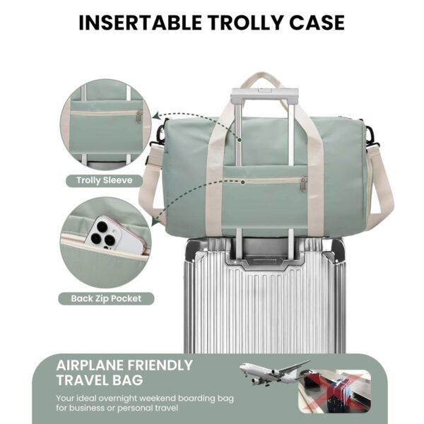 Storite Nylon 44 cms Imported Travel Duffle Bag Multi- Pocket Sports Shoulder Bag for Women with Wet Pocket & Shoe Compartment Weekender Overnight Travel Luggage Bag (Pista Green -44cmX31cmX17cm) - Image 6
