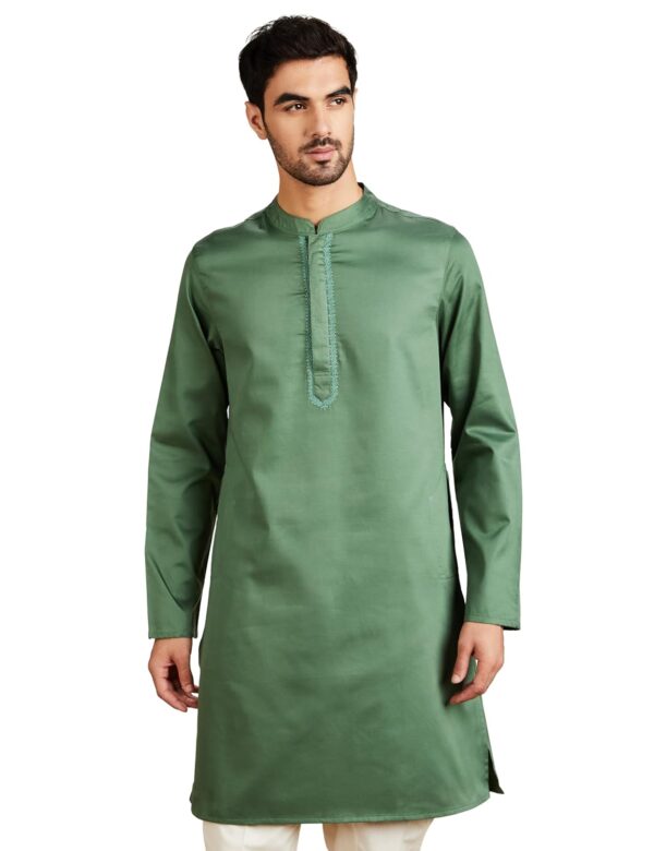 Amazon Brand - Symbol Men's Cotton Solid Festive Embellished Long Kurta (Regular Fit) - Image 2