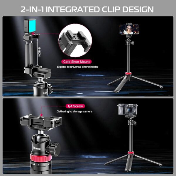 ULANZI MT-44 Extendable Phone Tripod, 44" Selfie Stick Phone Tripod Stand with 2 in 1 Phone Clip, 360� Ball Head Camera Tripod for iPhone Sony Canon GoPro, Lightweight for Travel - Image 7