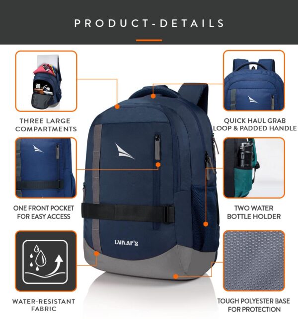 Lunar's Bingo - 48 L Laptop Bag | School bag for boys | Laptop bag 15.6 inch | Water Resistant Laptop Backpack | College bag | Office backpack for men | Travel backpack with 1 Year Warranty - Image 3