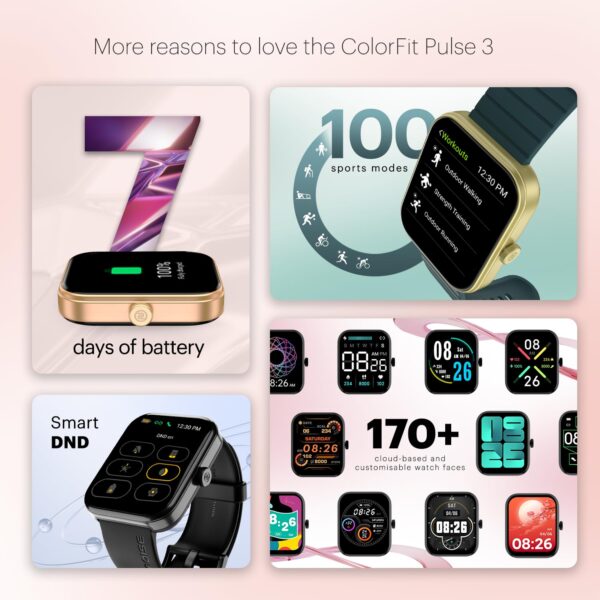 Noise ColorFit Pulse 3 with 1.96" Biggest Display Bluetooth Calling Smart Watch, Premium Build, Auto Sport Detection & 170+ Watch Faces Smartwatch for Men & Women - Midnight Black - Image 7