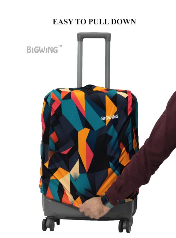BIGWING Protective Cover in Polyester Fabric with Abstract Print Multicolour | 24' Inch 65 cm Medium Size | Hard Luggage Trolley Bag Cover (Fitts Only On Fiber - Plastic Trolley Bag) - Image 3