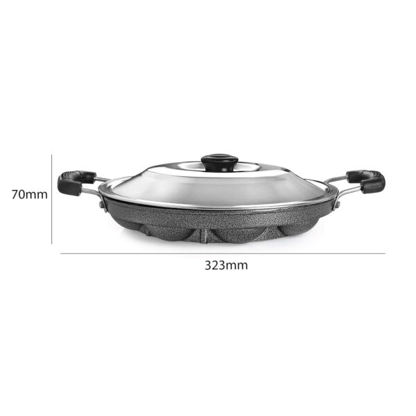 CELLO Non-Stick 12 Cavity Grill Appam Patra 2 Side Handle with Stainless Steel Lid | Appam Maker | Appam Patra | Appam pan | Litti Maker | Appe Stand - Image 6