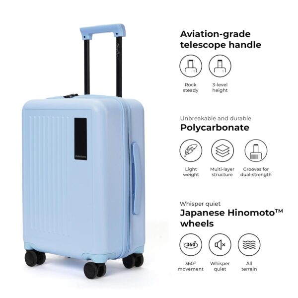 MOKOBARA Polycarbonate The Transit Wave Cabin Luggage 58Cms Cabin Size German Makrolon Poly-Carbonate Hardside 8 Hinimoto Wheels Suitcase Trolley (Shy Blue), Small - Image 4
