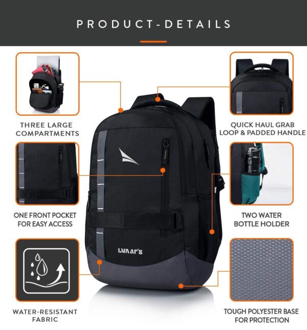Lunar's Bingo - 48 L Laptop Bag | School bag for boys | Laptop bag 15.6 inch | Water Resistant Laptop Backpack | College bag | Office backpack for men | Travel backpack with 1 Year Warranty - Image 4
