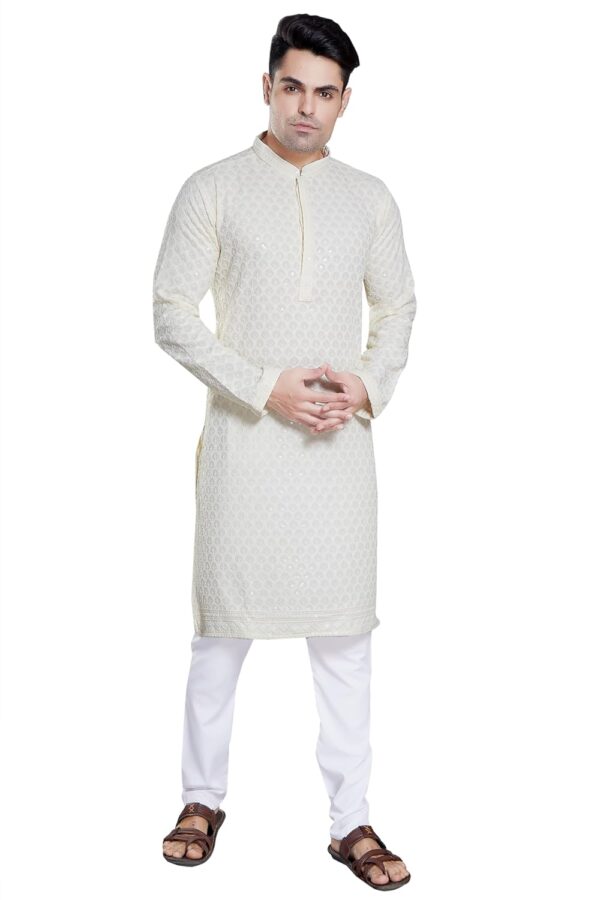DIVISIVE Men's Sequince Embroidered Cotton Blend Only Kurta - Image 3