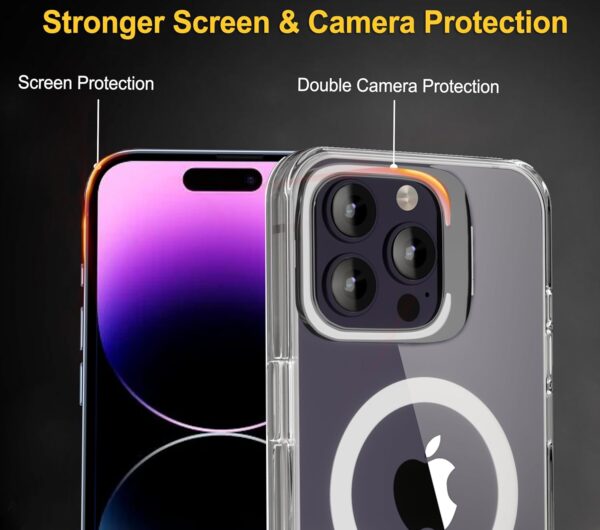 amazon basics iPhone 14 Pro Case, Compatible with MagSafe, Adjustable Camera Ring Stand, Scratch Resistant Back, Military-Grade Protection, TPU, Classic Magnetic Back Cover with Kickstand, Clear - Image 8