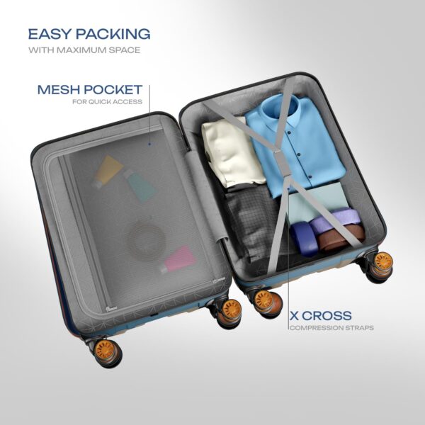 Safari Insignia 8 Wheels 81cm Large Size Check-in Trolley Bag, TSA Lock, Hard Case Polycarbonate, XL Size International Travel Luggage, Suitcase for Travel, Trolley Bags for Travel, Ink Blue - Image 6