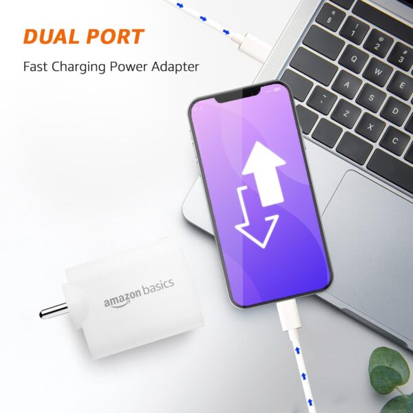 Amazon Basics 40W PD Dual Port Fast Charger | Dual USB-C Ports (20W Each) | Speed Technology | Compact Design | Compatible with iPhone - Image 7