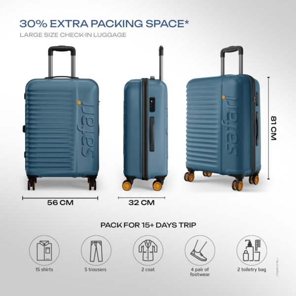 Safari Insignia 8 Wheels 81cm Large Size Check-in Trolley Bag, TSA Lock, Hard Case Polycarbonate, XL Size International Travel Luggage, Suitcase for Travel, Trolley Bags for Travel, Ink Blue - Image 8