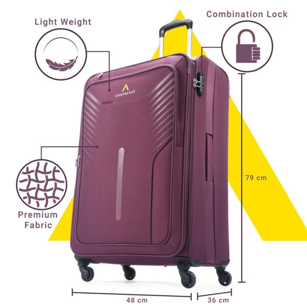 Aristocrat Skyway Large Size Soft Check in Luggage (79 cm) | Spacious Polyester Trolley with 4 Wheels and Combination Lock | Dazzling Maroon | Unisex| 5 Year Warranty - Image 5
