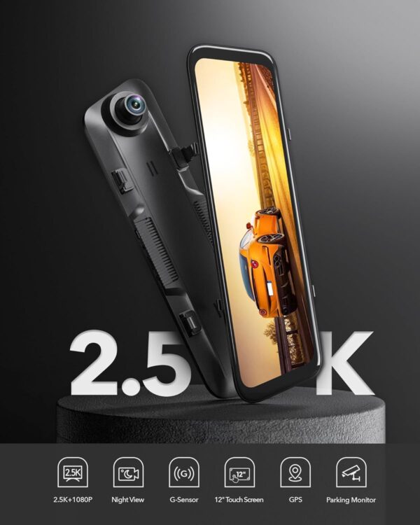 WOLFBOX G840H 12" Mirror Dash Cam - 2.5K Front & 1080P Rear Camera, WiFi Mirror Dash Cam Front and Rear, Built-in GPS, Includes 32GB Card - Image 10