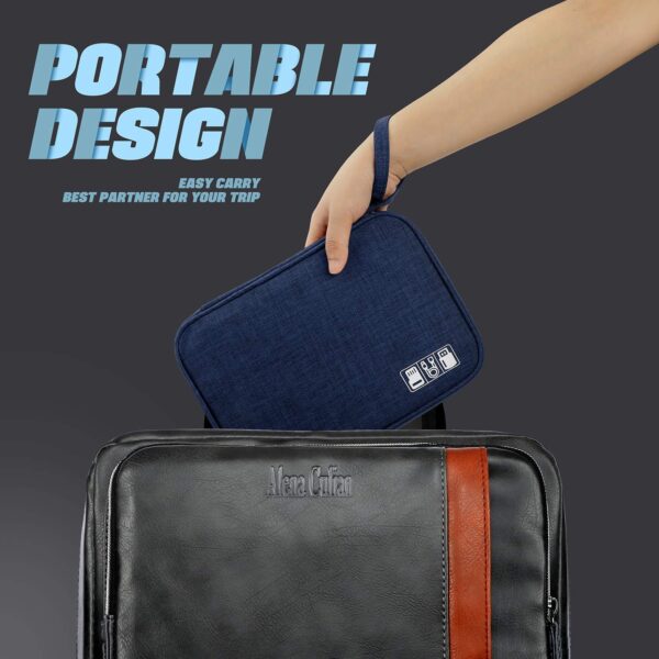 Seagull flight of fashion Nylon Single Layer Electronic Gadget Organizer Case, Tech Kit Accessories Organizer Bag - 25 X 19 X 2 Cm - Navy Blue - Model 1 - Image 8