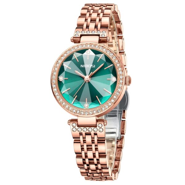 NIBOSI Women Stainless Steel Watches Analog Rose Gold Band and Square Dial Women's Watch for Girls&Miss&Ladies Diamond Studded with Stylish Watches Waterproof - Image 4