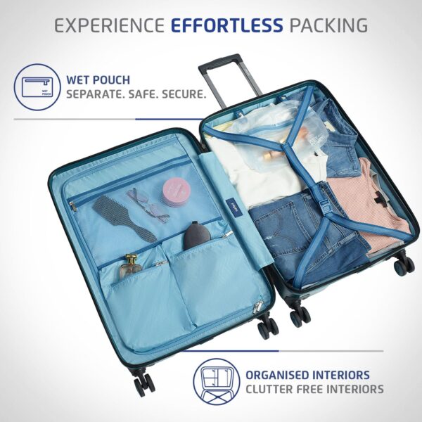 Safari Select Brooklyn 77 Cms Check-in Trolley Bag Hard Case Polycarbonate 8 Wheels with 360 Degree Rotation, Recessed TSA Lock, Anti-Theft Zipper, Trolley Bags for Travel, Suitcase for Travel, Teal - Image 4