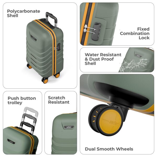 Safari Crescent 8 Wheels 56cm Small Cabin Trolley Bag Hard Case Polycarbonate 360 Degree Wheeling System Luggage, Travel Bag, Suitcase for Travel, Trolley Bags for Travel, Thyme Green - Image 3