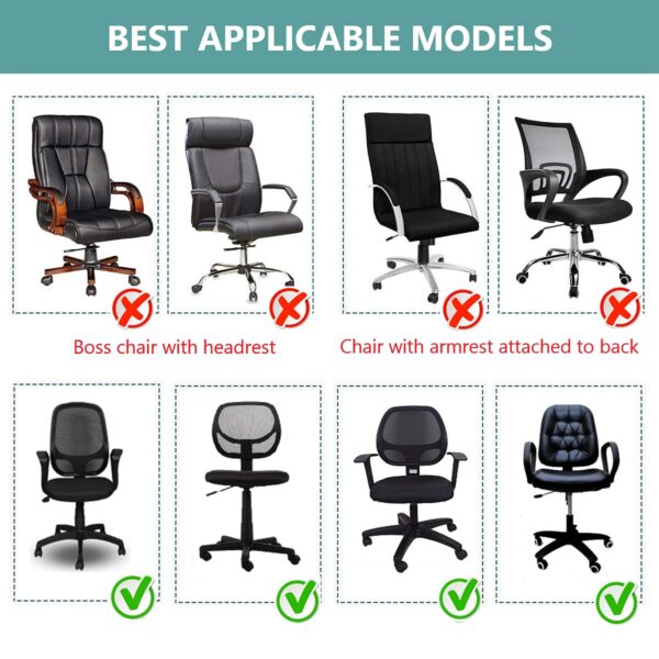 HOTKEI Black 2 Piece Set of 1 Office Chair Cover 200GSM Fabric Stretchable Elastic Polyester Removable Washable Office Computer Desk Executive Rotating Chair Seat Covers Slipcover Protector - Image 8