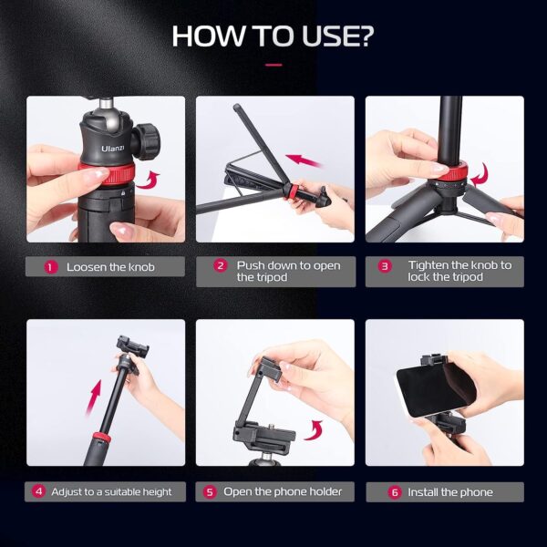 ULANZI MT-44 Extendable Phone Tripod, 44" Selfie Stick Phone Tripod Stand with 2 in 1 Phone Clip, 360� Ball Head Camera Tripod for iPhone Sony Canon GoPro, Lightweight for Travel - Image 6