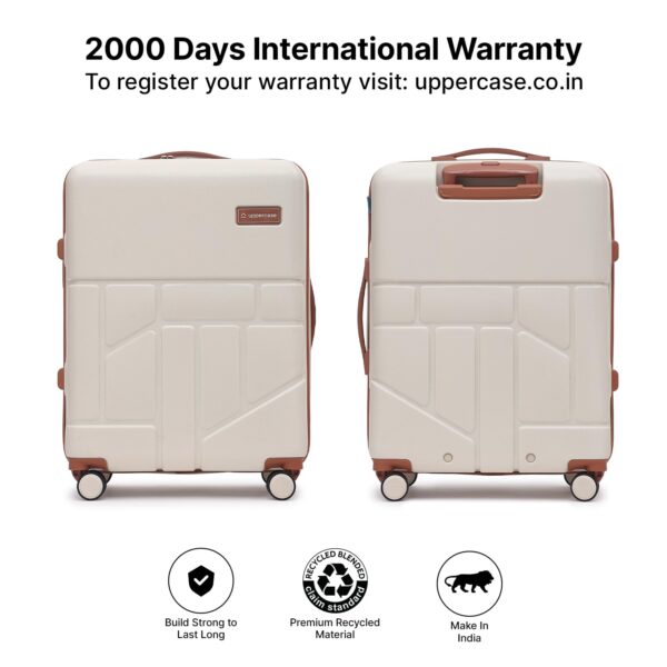 uppercase Rock (Medium) 65cm, Check-in Trolley Bag, Hardsided Anti-Scratch 8 Wheel Luggage, TSA Lock & Anti-Theft Zippers, Suitcase for Unisex, 2000 Days Warranty (Beige) - Image 3