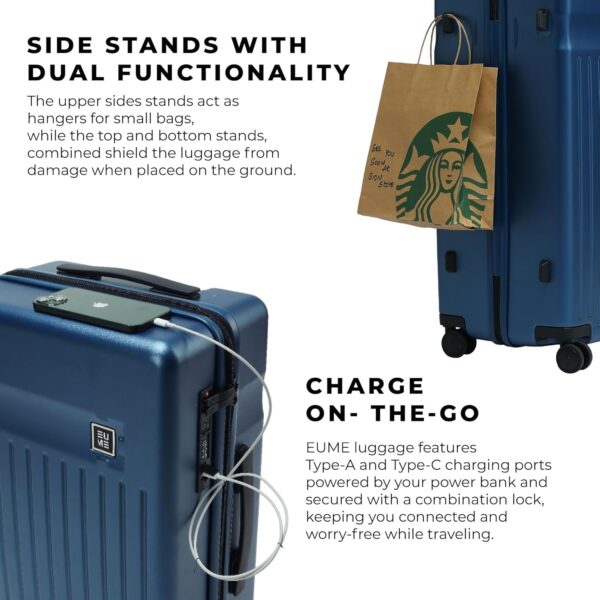 EUME Classic Cabin 55 Cm Trolley Bag Small Size for Travel, Midnight Blue| Polycarbonate (Pc) 8 Hinomoto Wheels Suitcase | Small Trolley Bag for Luggage - Image 7