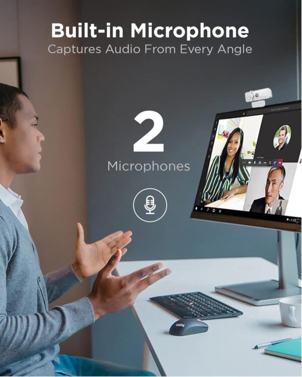 Lenovo 300 FHD Webcam with Full Stereo Dual Built-in mics | FHD 1080P 2.1 Megapixel CMOS Camera |Ultra-Wide 95° Lens, 4X Digital Zoom | 360 Rotation | Flexible Mount | Cloud Grey - Image 5