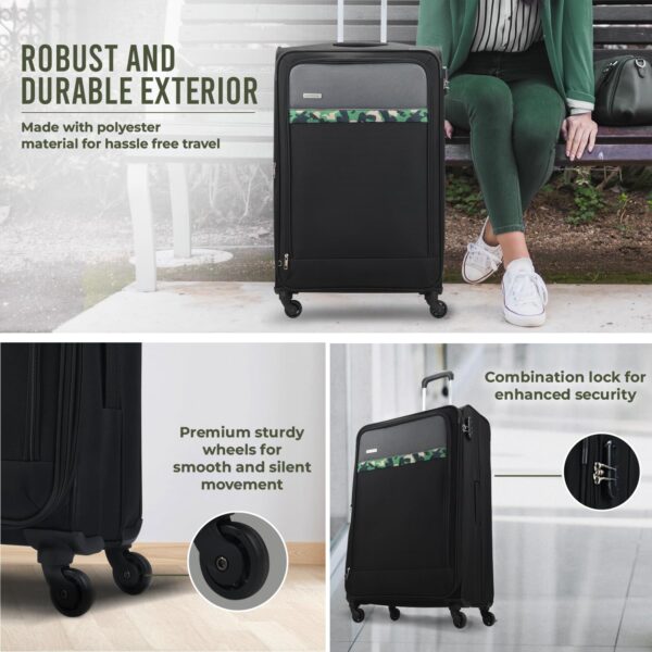 Aristocrat Commander 69Cms Premium Polyester with PVC Coating Soft Sided Check-in 4 Spinner Wheels Medium Black Suitcase - Image 7