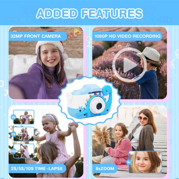 Wembley Kids Digital Camera Compact Dino Design Selfie Camera Video Recorder Photo Capture Games 4GB SD Card 2.0 Inch Screen for Girls Boys 4+ 5 6 7 8 - Blue - Image 7