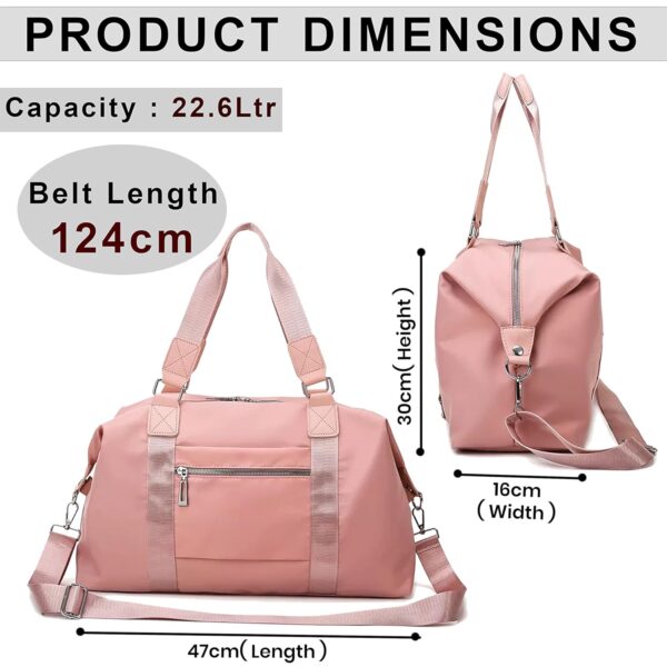 Storite Nylon 47 Cm Travel Duffle Bag, Sports Shoulder Bag for Women with Wet Pocket Weekender Overnight Luggage Bag - (Pink, 47 x 16 x 30 Cm) - Image 3