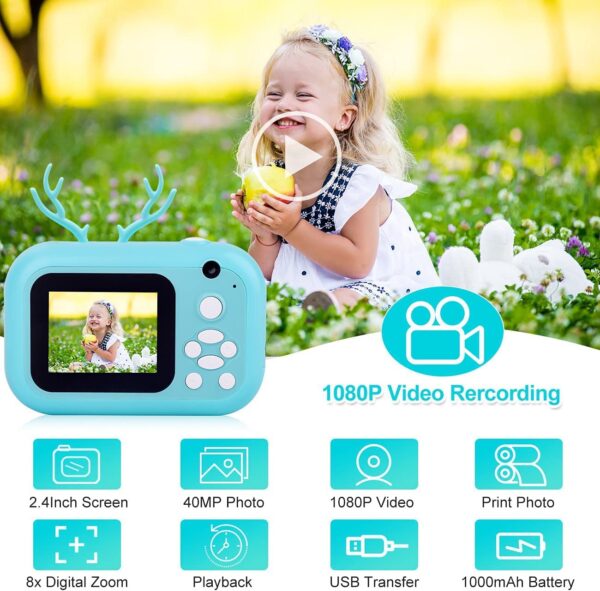 Leqtroniq 40MP Instant Digital Camera for Kids with Print Paper, Child Video Camcorder & Selfie Camera Toy 2.4 Inch Screen & 32GB TF Card (Sky Blue) - Image 6
