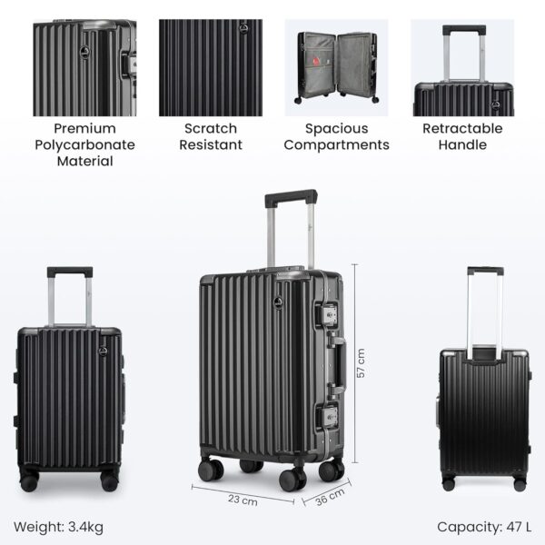 THE CLOWNFISH Stark Series Luggage Polycarbonate Hard Case Suitcase Eight Wheel Trolley Bag With Double Tsa Locks- Sooty Black (Small Size,57 Cm-22 Inch,8 Spinner) - Image 4