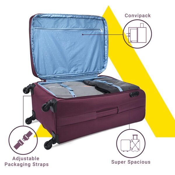 Aristocrat Skyway Large Size Soft Check in Luggage (79 cm) | Spacious Polyester Trolley with 4 Wheels and Combination Lock | Dazzling Maroon | Unisex| 5 Year Warranty - Image 7