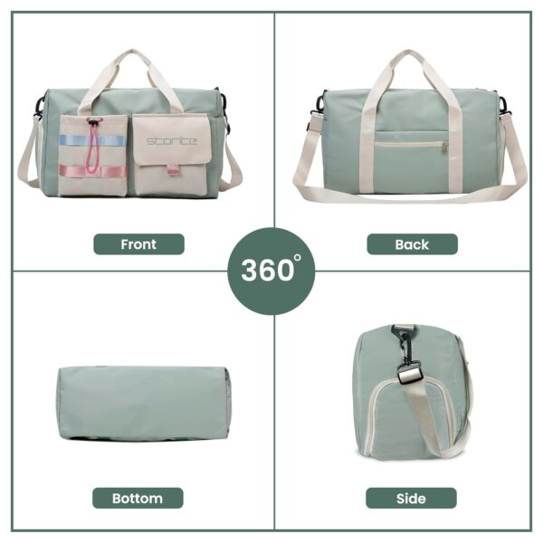 Storite Nylon 44 cms Imported Travel Duffle Bag Multi- Pocket Sports Shoulder Bag for Women with Wet Pocket & Shoe Compartment Weekender Overnight Travel Luggage Bag (Pista Green -44cmX31cmX17cm) - Image 7