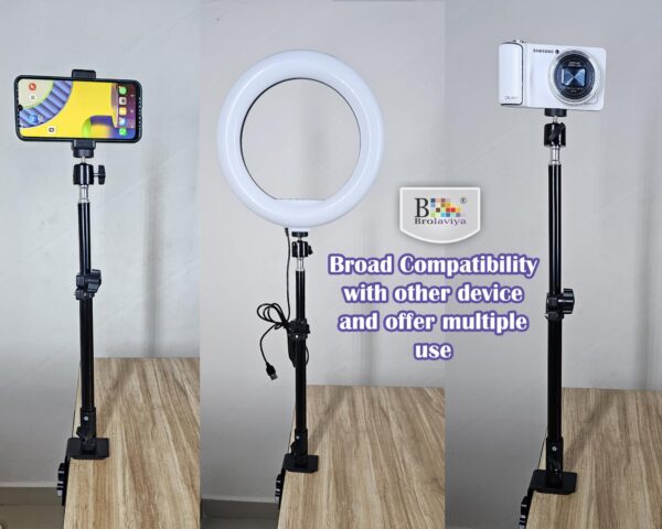 BROLAVIYA Overhead Video Camera, Mobile Metal Desktop Stand with 1/4" Male Adaptor for Camera, Gopro, Ring Light with Base Clip clamp and Mobile Bracket for Online Teaching, Photo Video. - Image 5