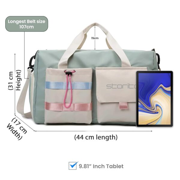 Storite Nylon 44 cms Imported Travel Duffle Bag Multi- Pocket Sports Shoulder Bag for Women with Wet Pocket & Shoe Compartment Weekender Overnight Travel Luggage Bag (Pista Green -44cmX31cmX17cm) - Image 3