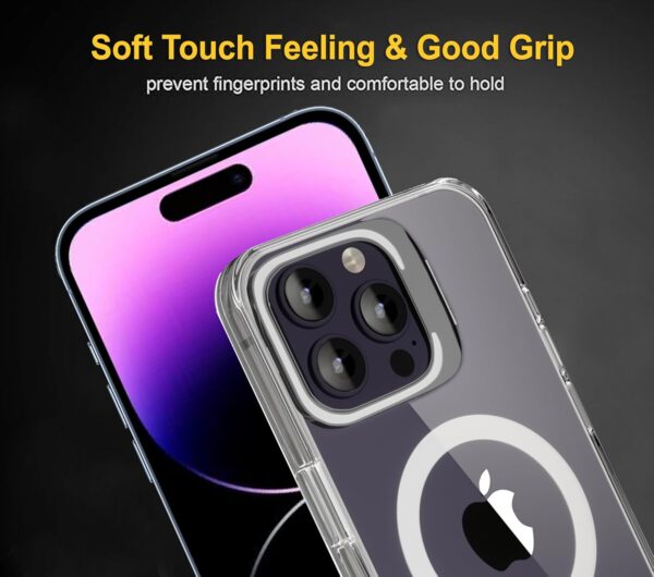 amazon basics iPhone 14 Pro Case, Compatible with MagSafe, Adjustable Camera Ring Stand, Scratch Resistant Back, Military-Grade Protection, TPU, Classic Magnetic Back Cover with Kickstand, Clear - Image 4