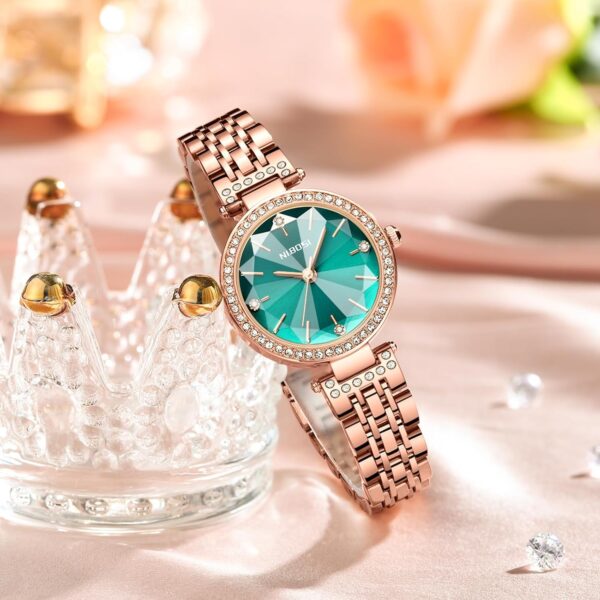 NIBOSI Women Stainless Steel Watches Analog Rose Gold Band and Square Dial Women's Watch for Girls&Miss&Ladies Diamond Studded with Stylish Watches Waterproof - Image 5