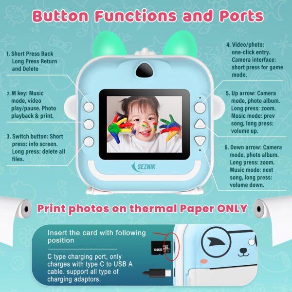 Mini Camera Printer, Click Photo Print, Inkless Bluetooth HD Print | Compatible with Android, iOS Mobile. Instant Print Pictures, Labels | 1 Year Warranty by SEZNIK (Mini-B40-Blue) - Image 5