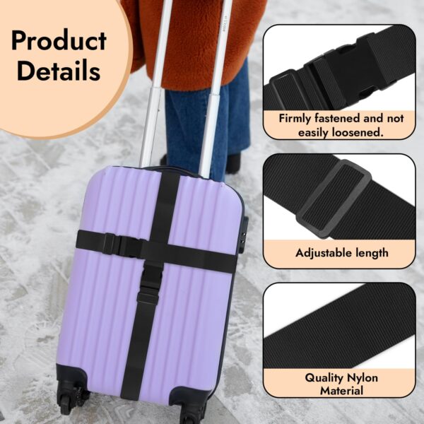 Storite Pack of 2 Luggage Strap | Luggage Belt for Suitcase & Trolley Bags | Travel Belt with Quick Release Adjustable Buckle for Suitcase | Black - Image 4