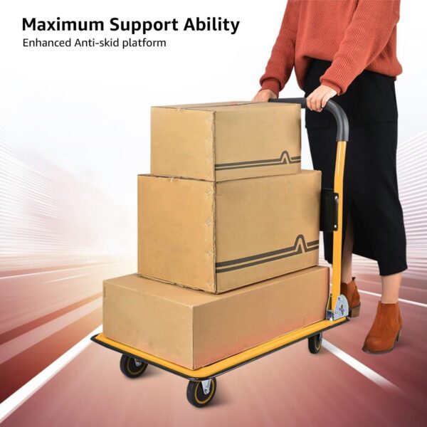 Equal 300kg Capacity Steel Foldable Platform Trolley for Heavy Weight/Material Handling Goods Trolley for Home, Office, Warehouse & Industries - 61cm x 91cm (5" Wheel/Yellow Color) - Image 5