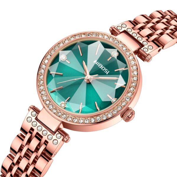 NIBOSI Women Stainless Steel Watches Analog Rose Gold Band and Square Dial Women's Watch for Girls&Miss&Ladies Diamond Studded with Stylish Watches Waterproof - Image 3