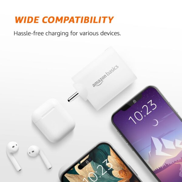 Amazon Basics 40W PD Dual Port Fast Charger | Dual USB-C Ports (20W Each) | Speed Technology | Compact Design | Compatible with iPhone - Image 5