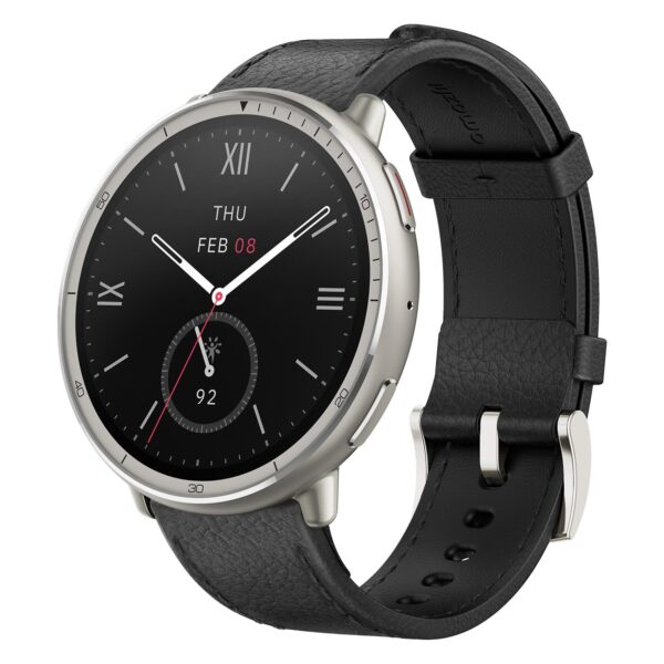 Amazfit Active 2 Premium 44mm Smart Watch, Sapphire Glass Display, Free Silicon Strap in Box, Built in GPS, 10day Battery, 5ATM, for iOS & Android, 2000 Nits Bright, 160+ Sports Mode, Black Leather - Image 2