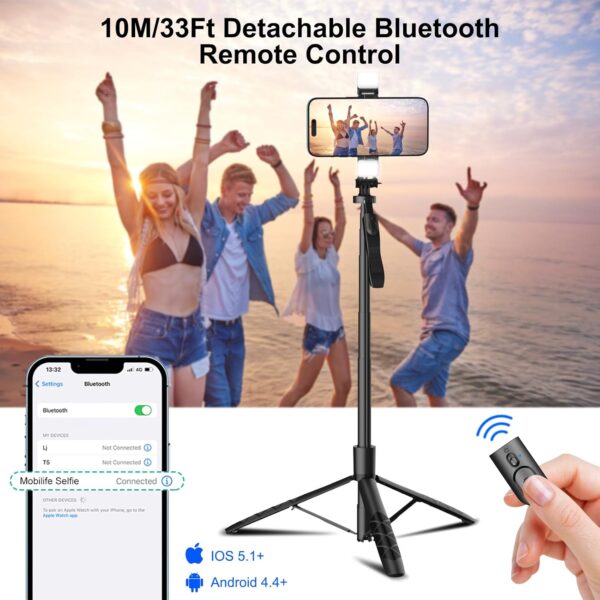 Mobilife 62-inch Selfie Stick Tripod with Gimbal Handle Dual Fill Light 360° Rotation Bluetooth Aluminum Selfie Stick Stand for iPhone Android Mobile Phone Camera Vlogging,Black - Image 10