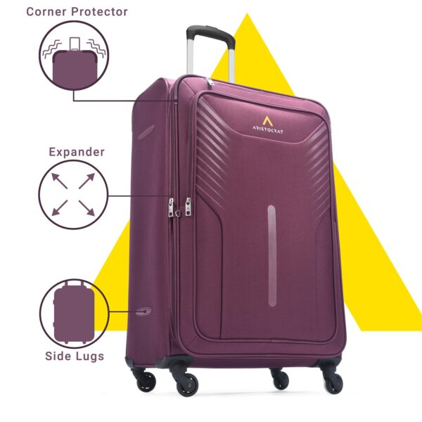 Aristocrat Skyway Large Size Soft Check in Luggage (79 cm) | Spacious Polyester Trolley with 4 Wheels and Combination Lock | Dazzling Maroon | Unisex| 5 Year Warranty - Image 3