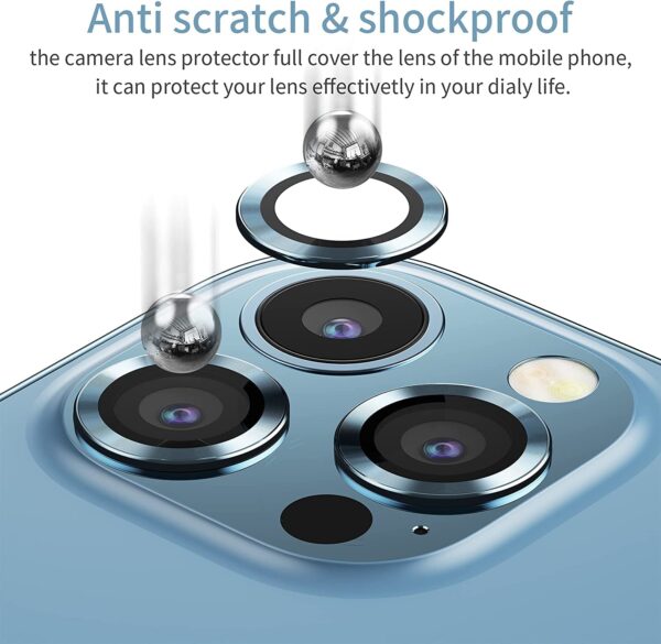 GadgetBite Camera Lens Protector for iPhone 13 Pro 6.1"& iPhone 13 Pro Max 6.7", Tempered Glass Camera Lens Protector Tempered Glass Lens Ring Cover for iPhone 13 Pro/iPhone 13 Pro Max (Sierra Blue) - Image 3
