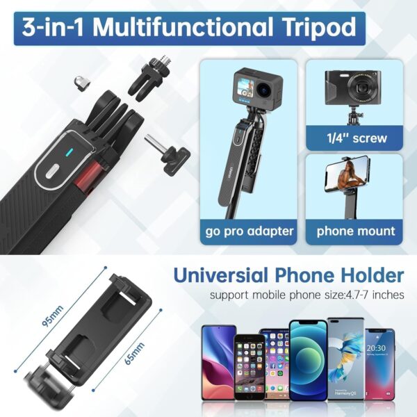 Adofys Selfie Stick with Tripod Stand 360 Degree Rotation Rechargeable Remote Quadripod Stand Balance Handle 71-inch Selfie Stick for Phone Camera Gopro 360°Panoramic Shooting Vlogging Live Stream - Image 3