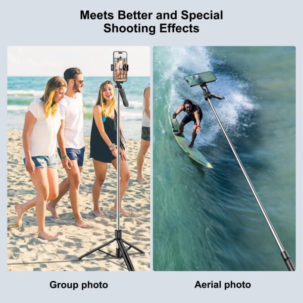 Celfiexpt 71 inch Selfie Stick Tripod 360 Degree Rotation Anti Shake Handle Long Tripod Stand with Bluetooth Remote for Mobile Phone Multi-Function Selfie Stick for iPhone Android Phone Camera Gopro - Image 5