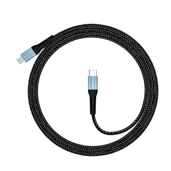 amazon basics Usb C To Lightning Aluminum With Nylon Braided Mfi Certified Charging Cable (Grey, 1.2 Meter), Black - Image 5